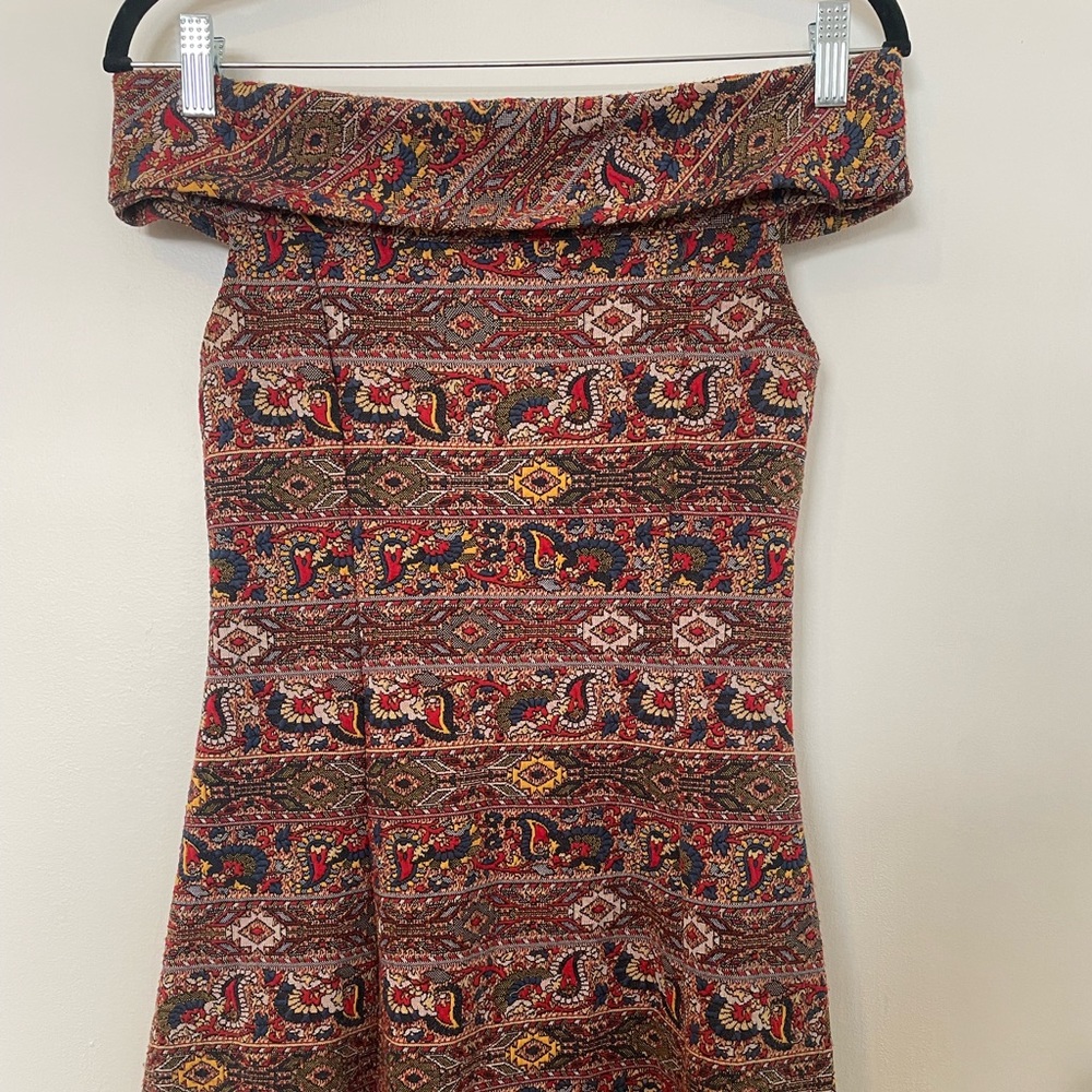 Zara Off-shoulder Multicolor Print Dress